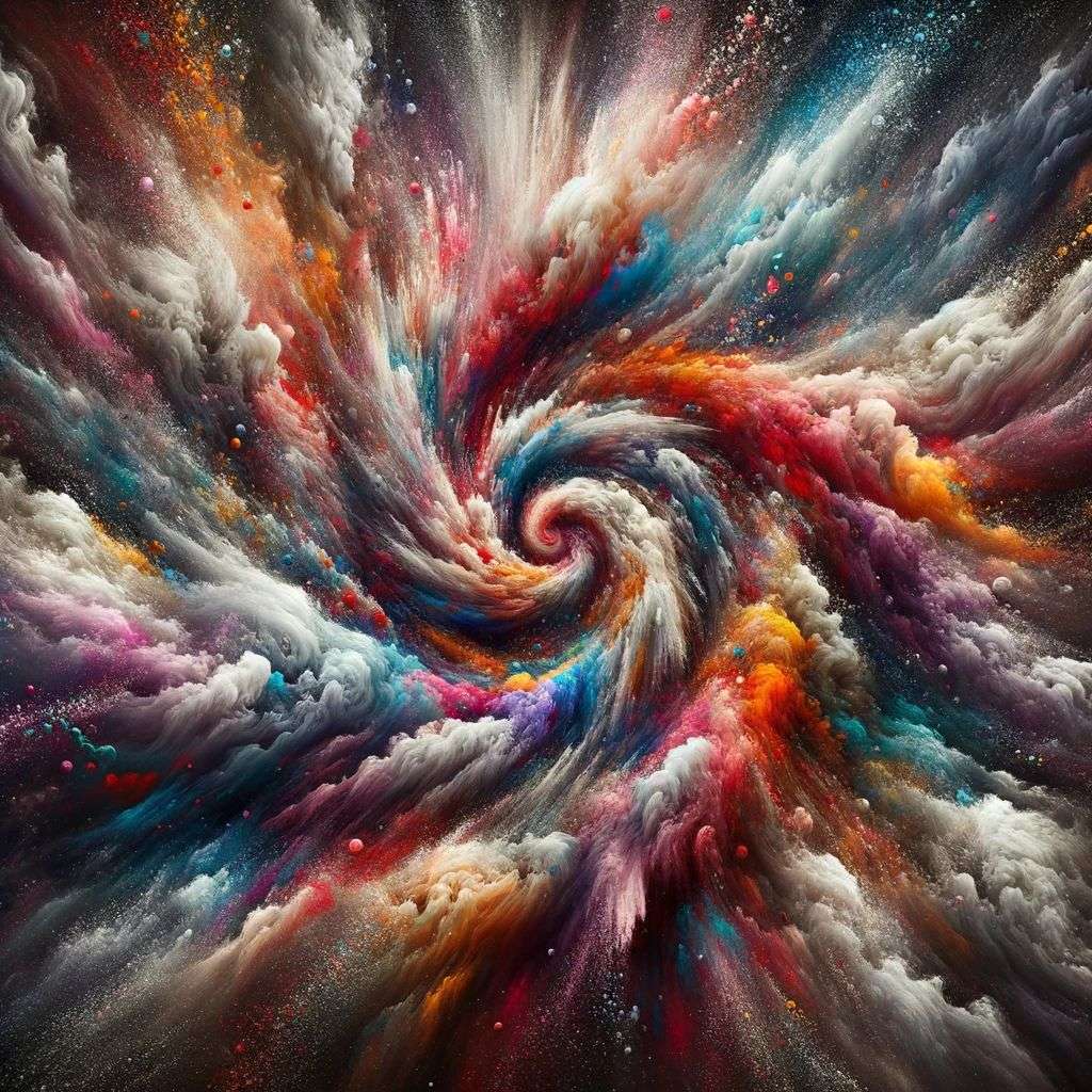 a representation of anxiety, made from a burst of colored powder, digital art